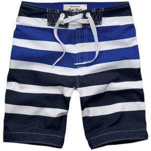 Brand New Mens Slim Fit Beach Stripe Boardshorts White Blue Lightweight 28~34